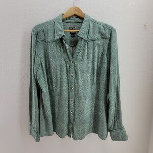 Noble Western Shirt Women's XXL Green Paisley Floral Pearl Snap Long Sleeve